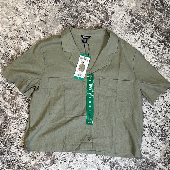 Buffalo Linen Blend Utility Short Sleeve Button Up Olive Green - Picture 11 of 11